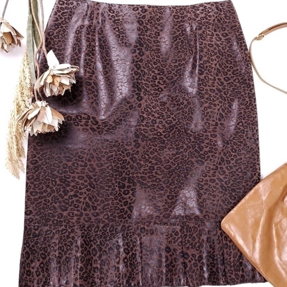 Doncaster Brown Leopard Leather Pencil Skirt - Picture 1 of 4